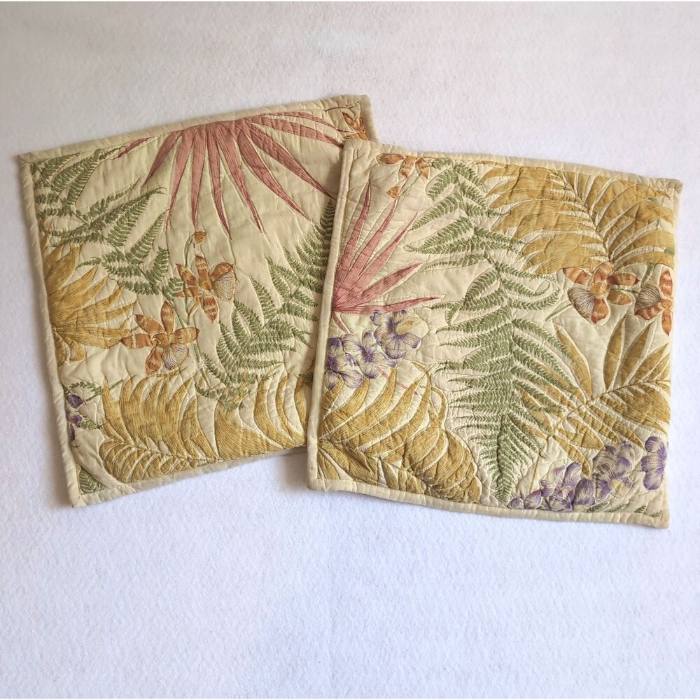 Liz Claiborne Bon Aire Tropical Decorative Throw Pillow Shams 17 x 17 Set of Two